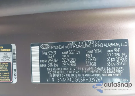 2024 Hyundai Santa Fe Limited z USA, uszkodzony, nr VIN 5NMP4DGL8RH029267
